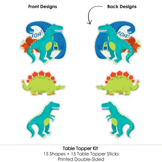 Big Dot of Happiness Roar Dinosaur - Dino Mite T-Rex Baby Shower or Birthday Party Centerpiece Sticks - Table Toppers - Set of 15 {6}