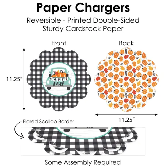 Big Dot of Happiness Happy Fall Truck - Harvest Pumpkin Party Paper Charger and Table Decorations - Chargerific Kit - Place Setting for 8 {6}