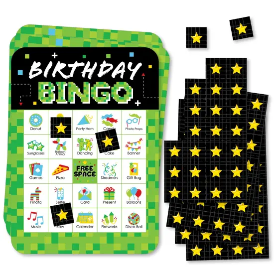 Big Dot of Happiness Game Zone - Picture Bingo Cards and Markers - Pixel Video Game Party or Birthday Party Bingo Game - Set of 18 {1}