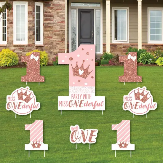 Big Dot of Happiness 1st Birthday Little Miss Onederful - Yard Sign and Outdoor Lawn Decorations - Girl First Birthday Party Yard Signs - Set of 8 {1}