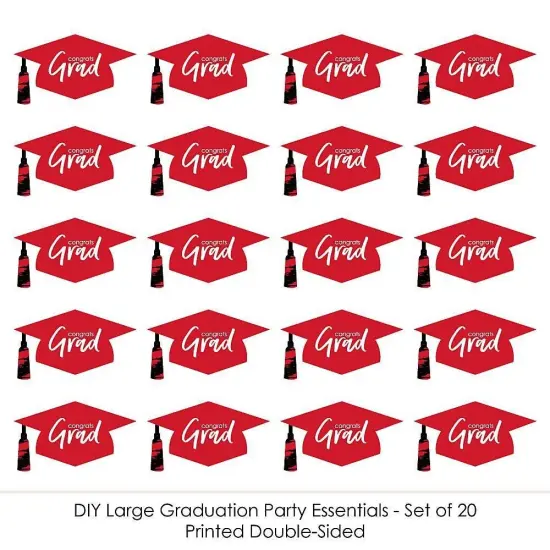 Big Dot of Happiness Red Graduation Hat Decorations - DIY Large Party Essentials - 20 Count {6}