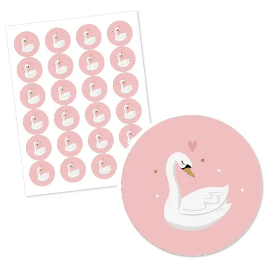 Big Dot of Happiness Swan Soiree - White Swan Baby Shower or Birthday Party Circle Sticker Labels - 24 Count {3}