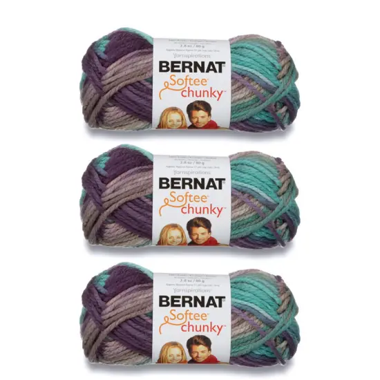 Bernat Softee Chunky Shadow Yarn - 3 Pack of 80g/2.8oz - Acrylic - 6 Super Bulky - 77 Yards - Knitting/Crochet {1}