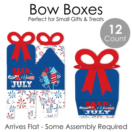 Big Dot of Happiness Firecracker 4th of July - Square Favor Gift Boxes - Red, White and Royal Blue Party Bow Boxes - Set of 12 {7}