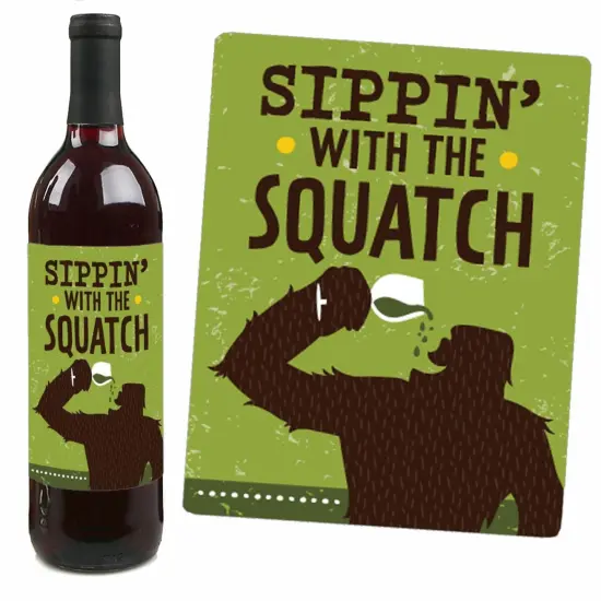 Big Dot of Happiness Sasquatch Crossing - Bigfoot Party or Birthday Party Decorations for Women and Men - Wine Bottle Label Stickers - Set of 4 {7}