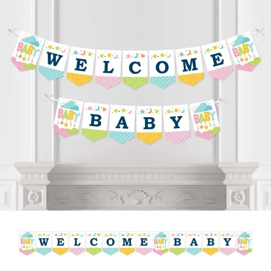 Big Dot of Happiness Colorful Baby Shower - Gender Neutral Baby Shower Bunting Banner - Party Decorations - Welcome Baby {1}