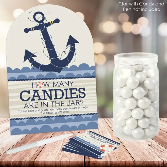 Big Dot of Happiness Ahoy - Nautical - How Many Candies Baby Shower or Birthday Party Game - 1 Stand and 40 Cards - Candy Guessing Game {3}