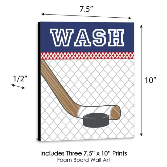 Big Dot of Happiness Shoots and Scores - Hockey - Kids Bathroom Rules Wall Art - 7.5 x 10 inches - Set of 3 Signs - Wash, Brush, Flush {6}