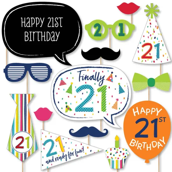 Big Dot of Happiness 21st Birthday - Cheerful Happy Birthday - Colorful Twenty-First Birthday Party Photo Booth Props Kit - 20 Count {1}