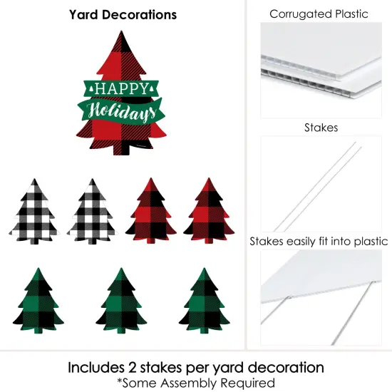 Big Dot of Happiness Holiday Plaid Trees - Yard Sign and Outdoor Lawn Decorations - Buffalo Plaid Christmas Party Yard Signs - Set of 8 {6}