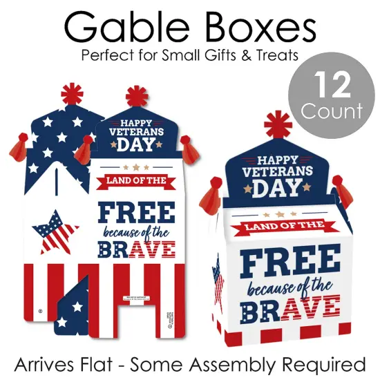 Big Dot of Happiness Happy Veterans Day - Treat Box Party Favors - Patriotic Goodie Gable Boxes - Set of 12 {7}