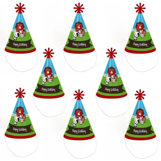 Big Dot of Happiness Farm Animals - Cone Happy Birthday Party Hats for Kids and Adults - Set of 8 (Standard Size) {7}