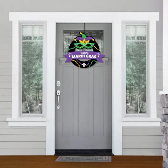 Big Dot of Happiness Colorful Mardi Gras Mask - Outdoor Masquerade Party Decor - Front Door Wreath {3}