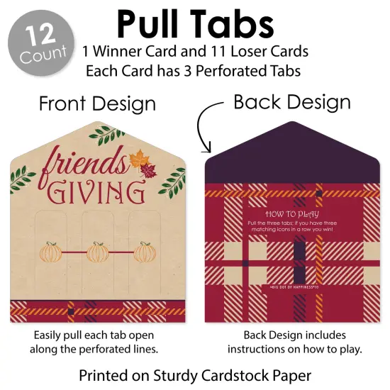 Big Dot of Happiness Friends Thanksgiving Feast - Friendsgiving Game Pickle Cards - Pull Tabs 3-in-a-Row - Set of 12 {6}
