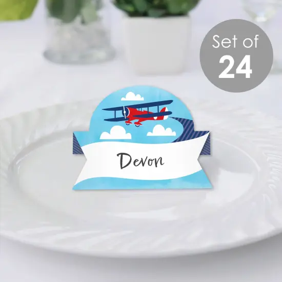 Big Dot of Happiness Taking Flight - Airplane - Vintage Plane Baby Shower or Birthday Party Tent Buffet Card - Table Setting Name Place Cards - 24 Ct {3}