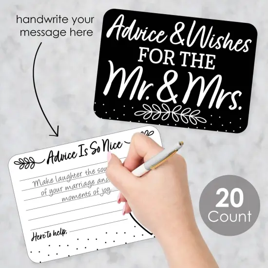 Big Dot of Happiness Mr. and Mrs. - Wish Card Black and White Wedding or Bridal Shower Activities - Shaped Advice Cards Game - Set of 20 {3}