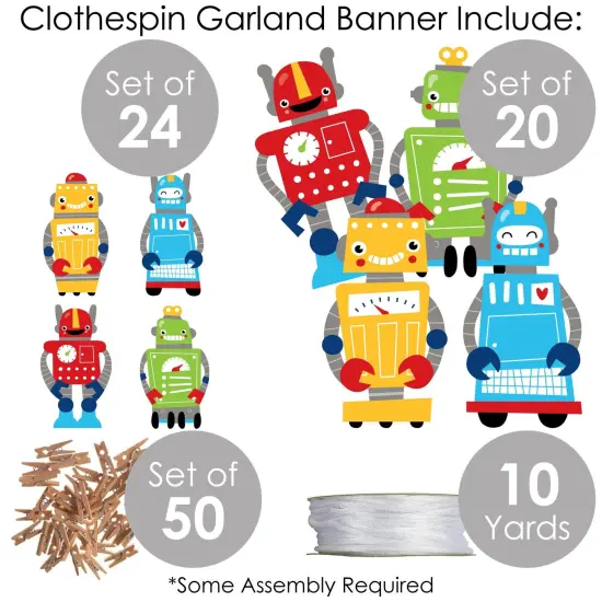 Big Dot of Happiness Gear Up Robots - Birthday Party or Baby Shower DIY Decorations - Clothespin Garland Banner - 44 Pieces {6}