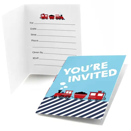 Big Dot of Happiness Railroad Party Crossing - Fill In Steam Train Birthday Party or Baby Shower Invitations (8 count) {1}