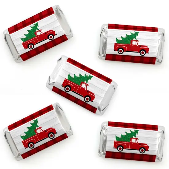 Big Dot of Happiness Merry Little Christmas Tree - Mini Candy Bar Wrapper Stickers - Red Truck Christmas Party Small Favors - 40 Count {1}