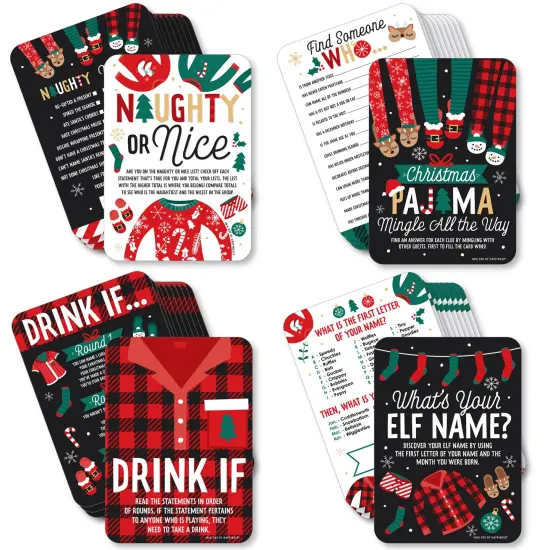 Big Dot of Happiness Christmas Pajamas - 4 Holiday Plaid PJ Party Games - 10 Cards Each - Gamerific Bundle {1}