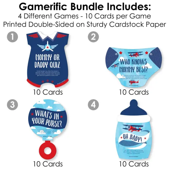 Big Dot of Happiness Taking Flight - Airplane - 4 Vintage Plane Baby Shower Games - 10 Cards Each - Gamerific Bundle {4}