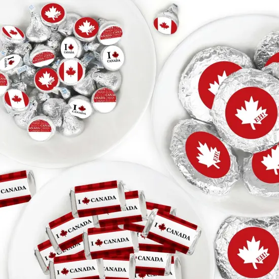 Big Dot of Happiness Canada Day - Mini Candy Bar Wrappers, Round Candy Stickers & Circle Stickers - Canada Party Candy Favor Sticker Kit - 304 Pieces {1}