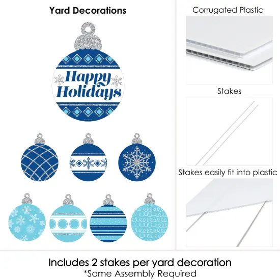 Big Dot of Happiness Blue and Silver Ornaments - Yard Sign and Outdoor Lawn Decorations - Holiday and Christmas Party Yard Signs - Set of 8 {6}