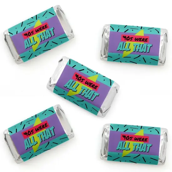 Big Dot of Happiness 90's Throwback - Mini Candy Bar Wrapper Stickers - 1990s Party Small Favors - 40 Count {1}