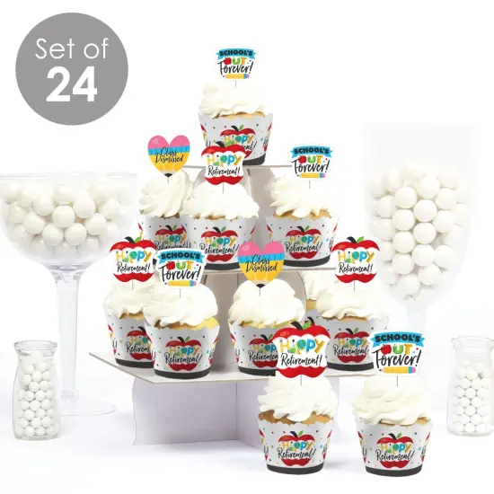Big Dot of Happiness Teacher Retirement - Cupcake Decoration - Happy Retirement Party Cupcake Wrappers and Treat Picks Kit - Set of 24 {3}