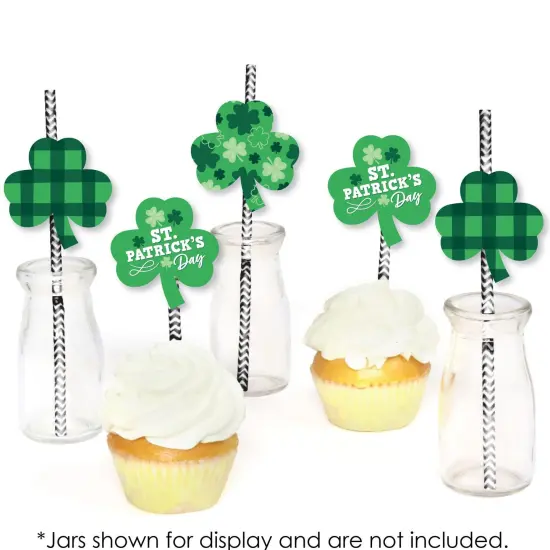 Big Dot of Happiness Shamrock St. Patrick's Day - Paper Straw Decor - Saint Paddy's Day Party Striped Decorative Straws - Set of 24 {6}