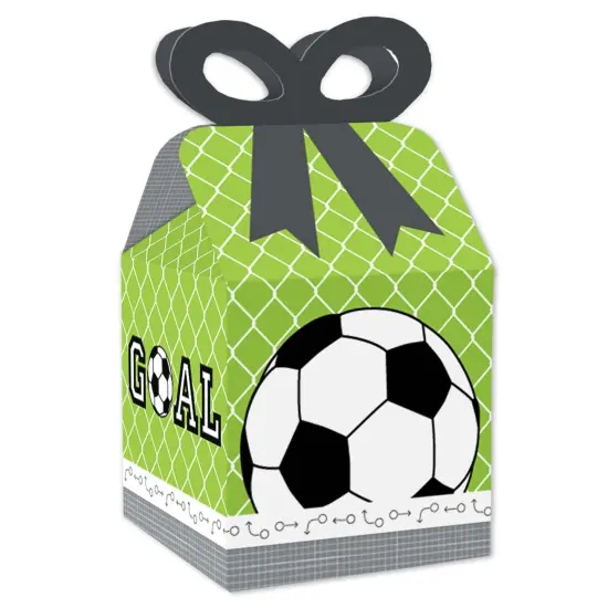 Big Dot of Happiness Goaaal - Soccer - Square Favor Gift Boxes - Baby Shower or Birthday Party Bow Boxes - Set of 12 {1}
