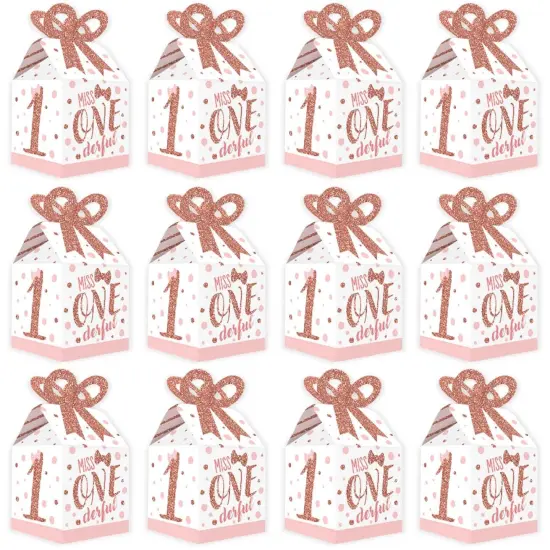 Big Dot of Happiness 1st Birthday Little Miss Onederful - Square Favor Gift Boxes - Girl First Birthday Party Bow Boxes - Set of 12 {6}
