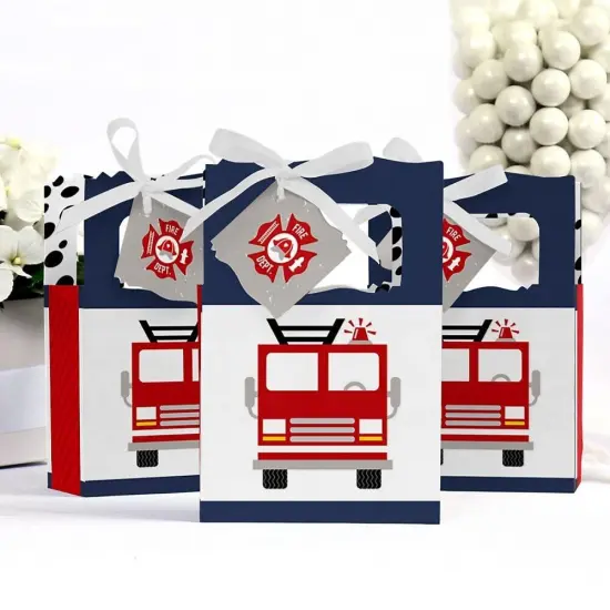 Big Dot of Happiness Fired Up Fire Truck - Firefighter Firetruck Baby Shower or Birthday Party Favor Boxes - Set of 12 {4}
