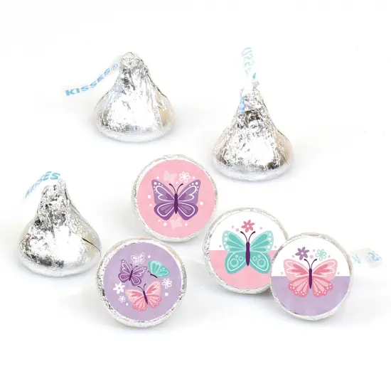 Big Dot of Happiness Beautiful Butterfly - Floral Baby Shower Birthday Party Round Candy Sticker Favors - Labels Fits Chocolate Candy (1 sheet of 108) {1}