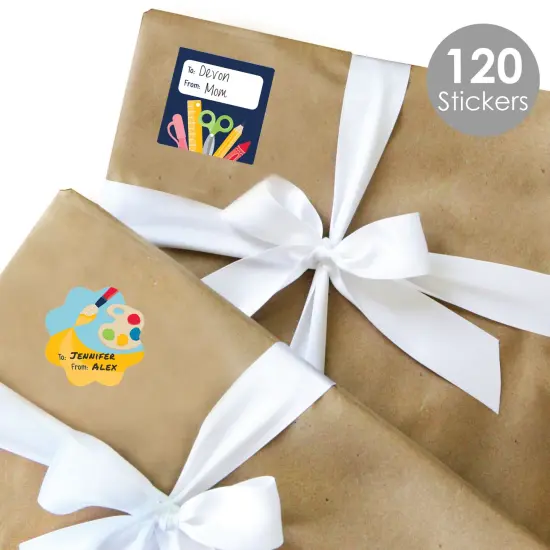 Big Dot of Happiness Back to School - Assorted First Day of School Classroom Gift Tag Labels - To and From Stickers - 12 Sheets - 120 Stickers {3}