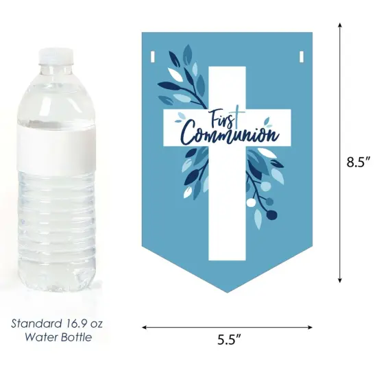 Big Dot of Happiness First Communion Blue Elegant Cross - Boy Religious Party Bunting Banner - Party Decorations - God Bless Your 1st Communion {3}