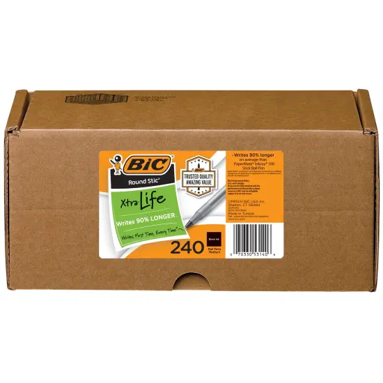 BIC Round Stic Xtra Life Black Ballpoint Pens, Medium Point (1.0mm), 240-Count Pack of Bulk Pens, Flexible Round Barrel for Writing Comfort, No. 1 Selling Ballpoint Pens {2}