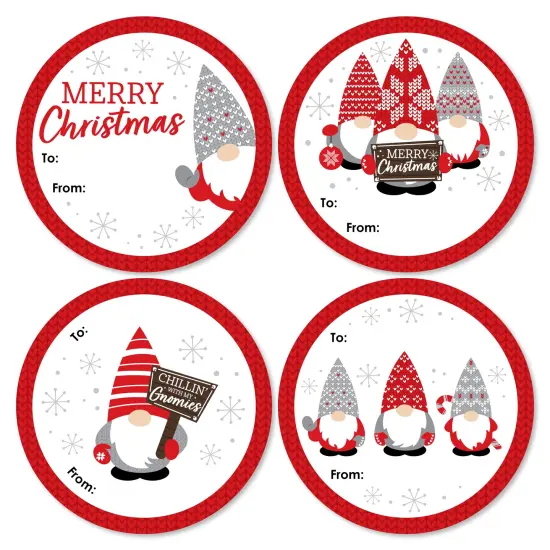 Big Dot of Happiness Christmas Gnomes - Round Holiday Party To and From Gift Tags - Large Stickers - Set of 8 {7}