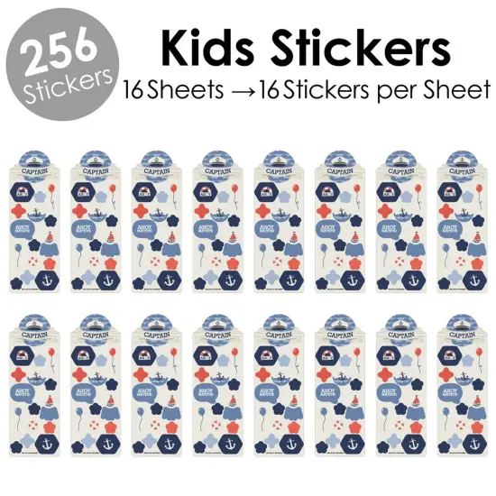 Big Dot of Happiness Ahoy - Nautical - Birthday Party Favor Kids Stickers - 16 Sheets - 256 Stickers {3}