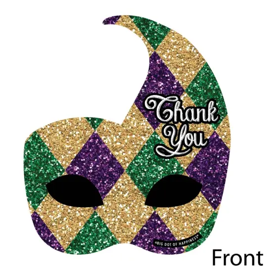 Big Dot of Happiness Mardi Gras - Shaped Thank You Cards - Masquerade Party Thank You Note Cards with Envelopes - Set of 12 {4}