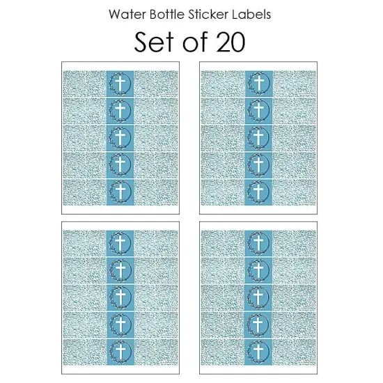 Big Dot of Happiness Blue Elegant Cross - Boy Religious Party Water Bottle Sticker Labels - Set of 20 {4}