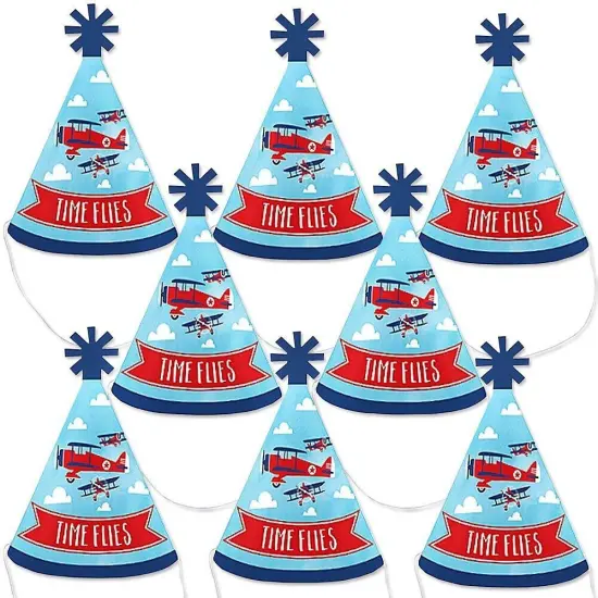 Big Dot of Happiness Taking Flight - Airplane - Mini Cone Vintage Plane Baby Shower or Birthday Party Hats - Small Little Party Hats - Set of 8 {1}