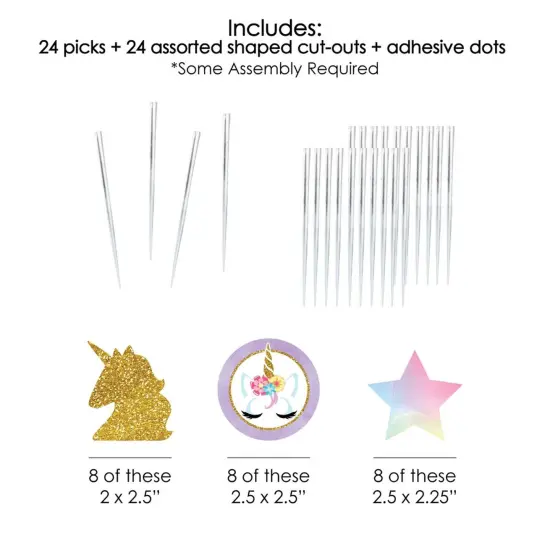 Big Dot of Happiness Rainbow Unicorn - Dessert Cupcake Toppers - Magical Unicorn Baby Shower or Birthday Party Clear Treat Picks - Set of 24 {7}