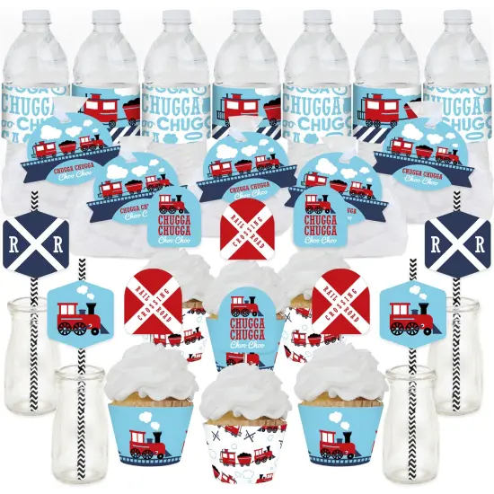 Big Dot of Happiness Railroad Party Crossing - Steam Train Birthday Party or Baby Shower Favors and Cupcake Kit - Fabulous Favor Party Pack - 100 Pc {1}
