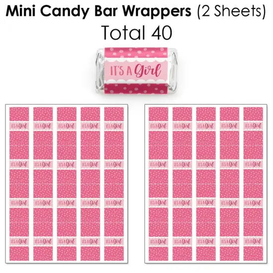 Big Dot of Happiness It's A Girl - Mini Candy Bar Wrappers, Round Candy Stickers & Circle Stickers - Pink Baby Shower Candy Favor Sticker Kit -304 Pcs {4}