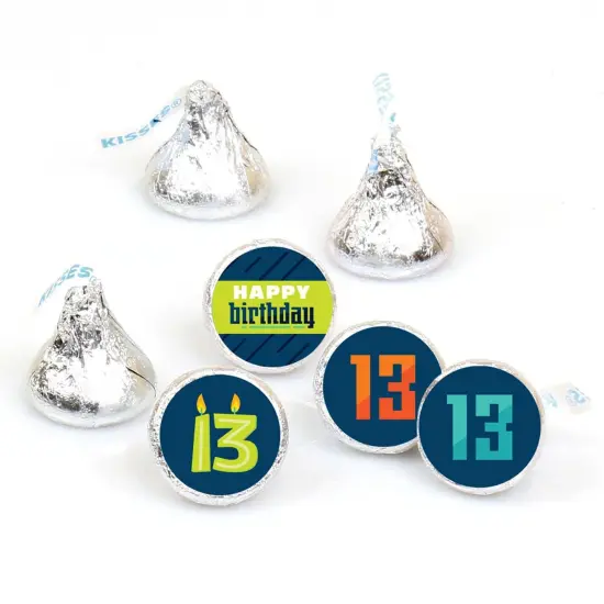 Big Dot of Happiness Boy 13th Birthday - Official Teenager Birthday Party Round Candy Sticker Favors - Labels Fits Chocolate Candy (1 sheet of 108) {1}