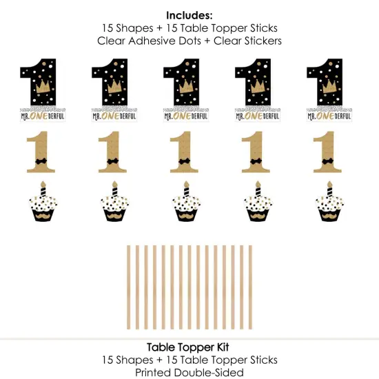 Big Dot of Happiness 1st Birthday Little Mr. Onederful - Boy First Birthday Party Centerpiece Sticks - Table Toppers - Set of 15 {7}