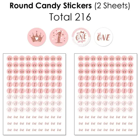 Big Dot of Happiness 1st Birthday Little Miss Onederful - Girl First Birthday Party Candy Favor Sticker Kit - 304 Pieces {6}