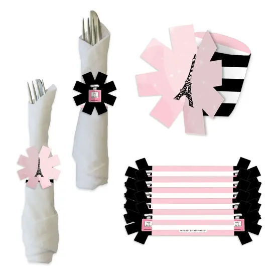 Big Dot of Happiness Paris, Ooh La La - Paris Themed Baby Shower or Birthday Party Paper Napkin Holder - Napkin Rings - Set of 24 {1}