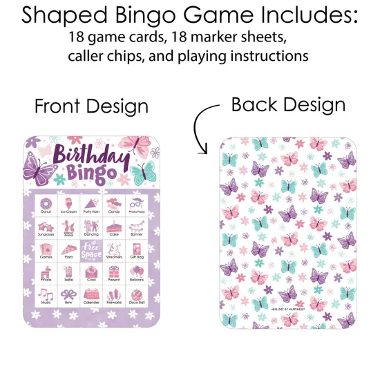 Big Dot of Happiness Beautiful Butterfly - Picture Bingo Cards and Markers - Floral Birthday Party Shaped Bingo Game - Set of 18 {4}
